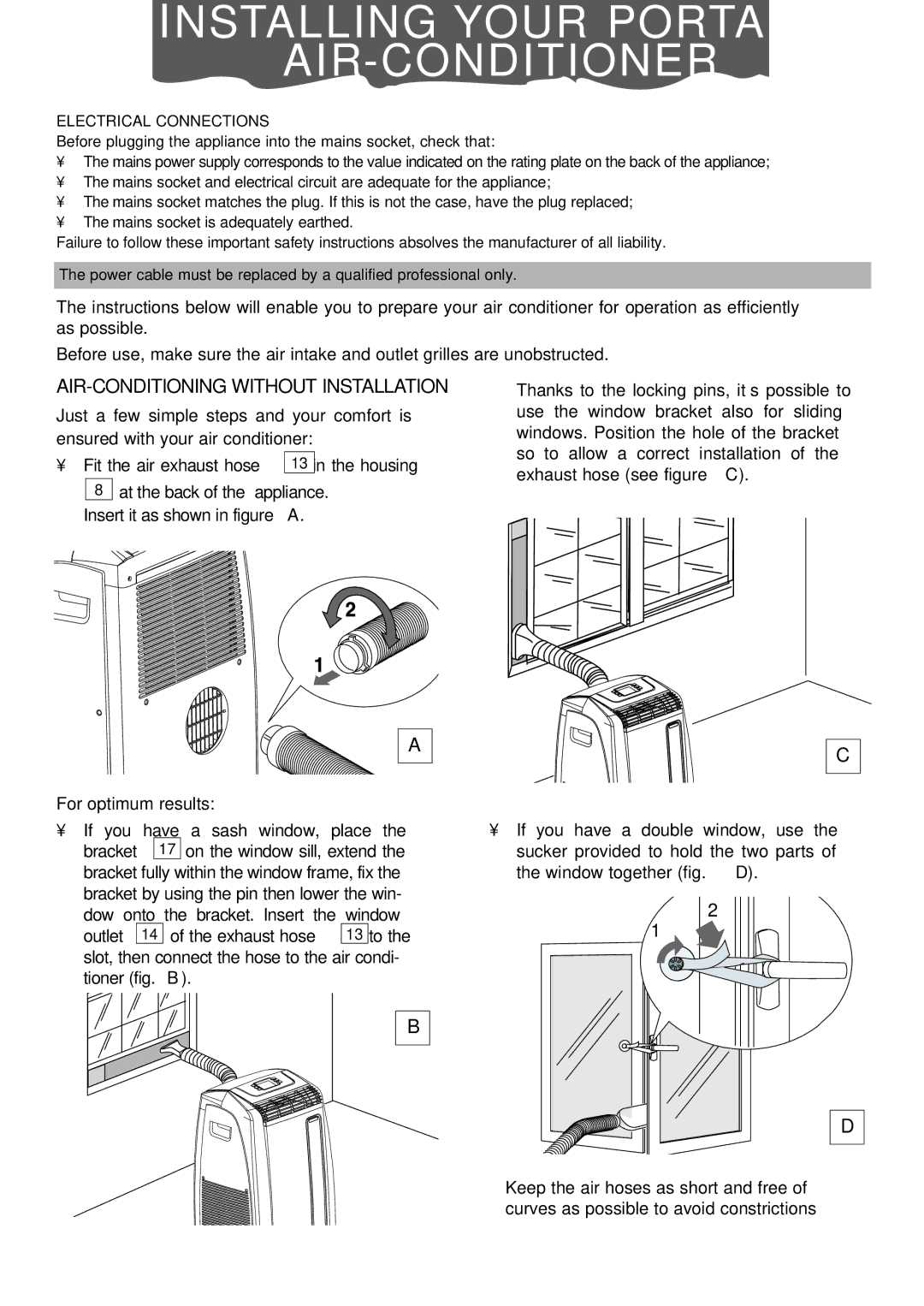 DeLonghi PACA110-A120E specifications Nstalling Your Portable AIR-CONDITIONER, AIR-CONDITIONING Without Installation 