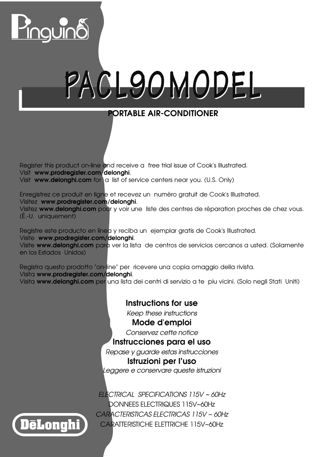 DeLonghi specifications PACL90MODEL 