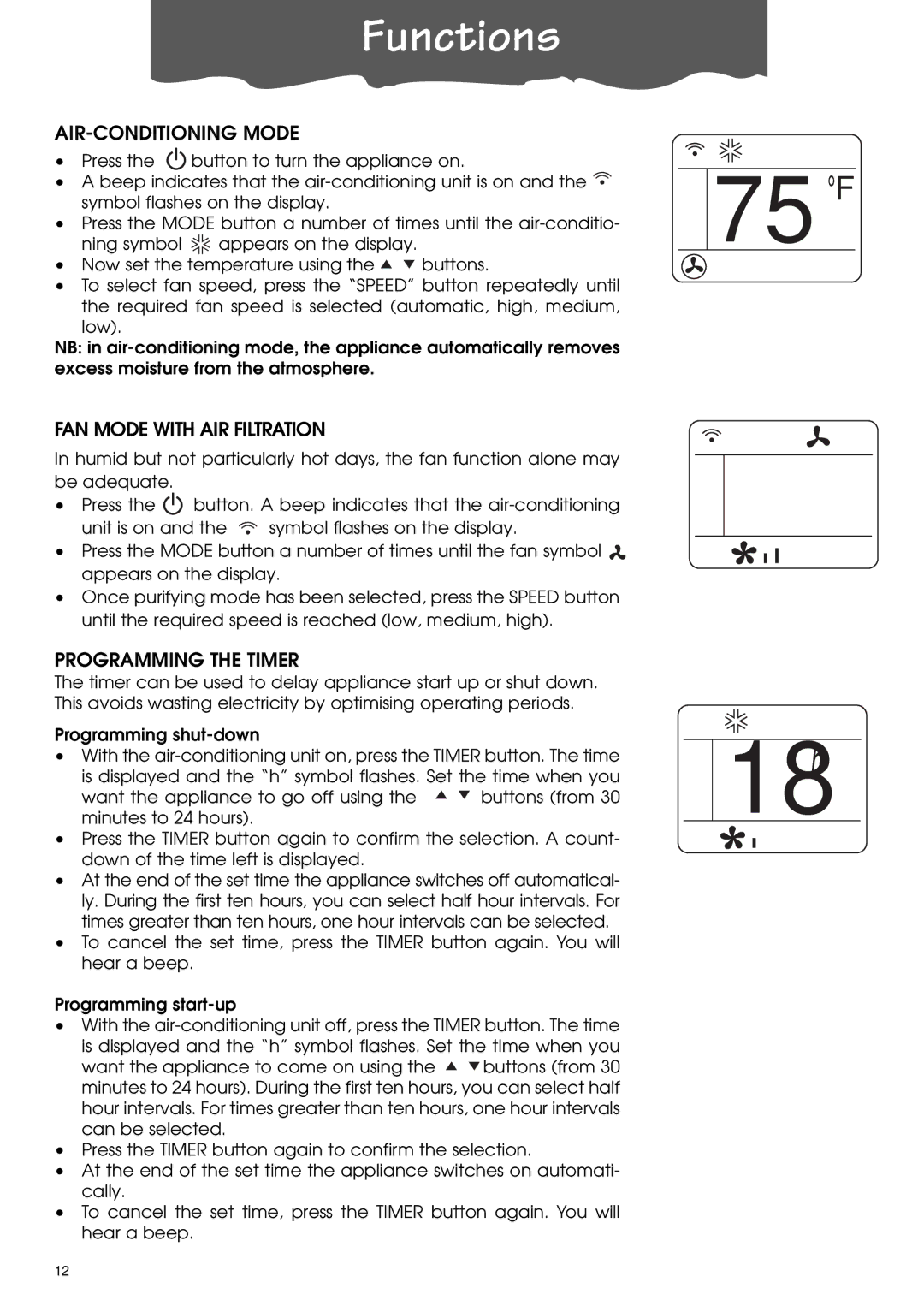 DeLonghi PACL90 specifications Functions, Programming the Timer 