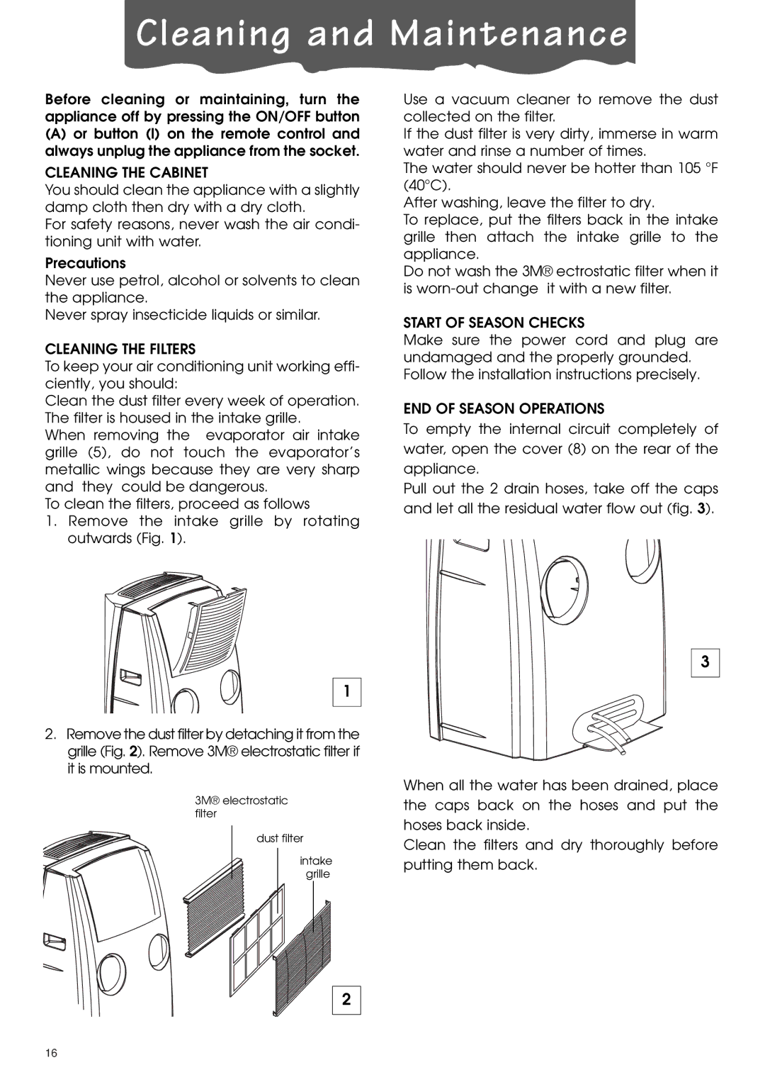 DeLonghi PACL90 specifications Cleaning and Maintenance, Cleaning the Cabinet 