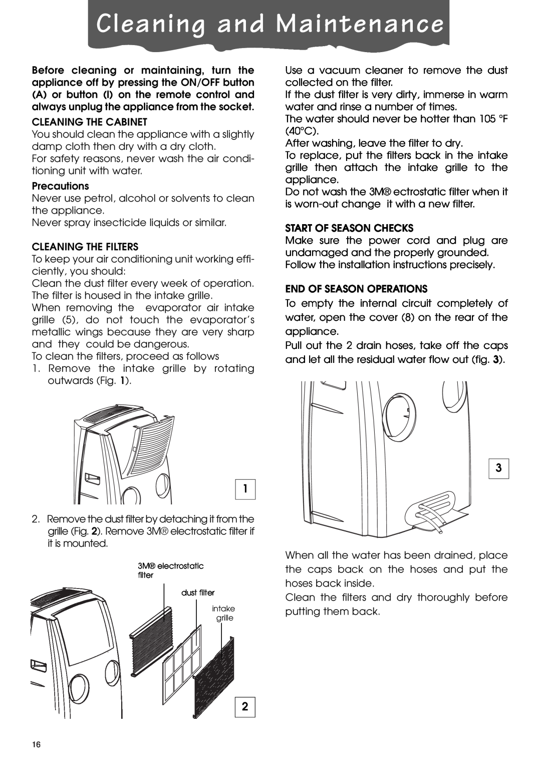 DeLonghi PACL90 specifications Cleaning and Maintenance 