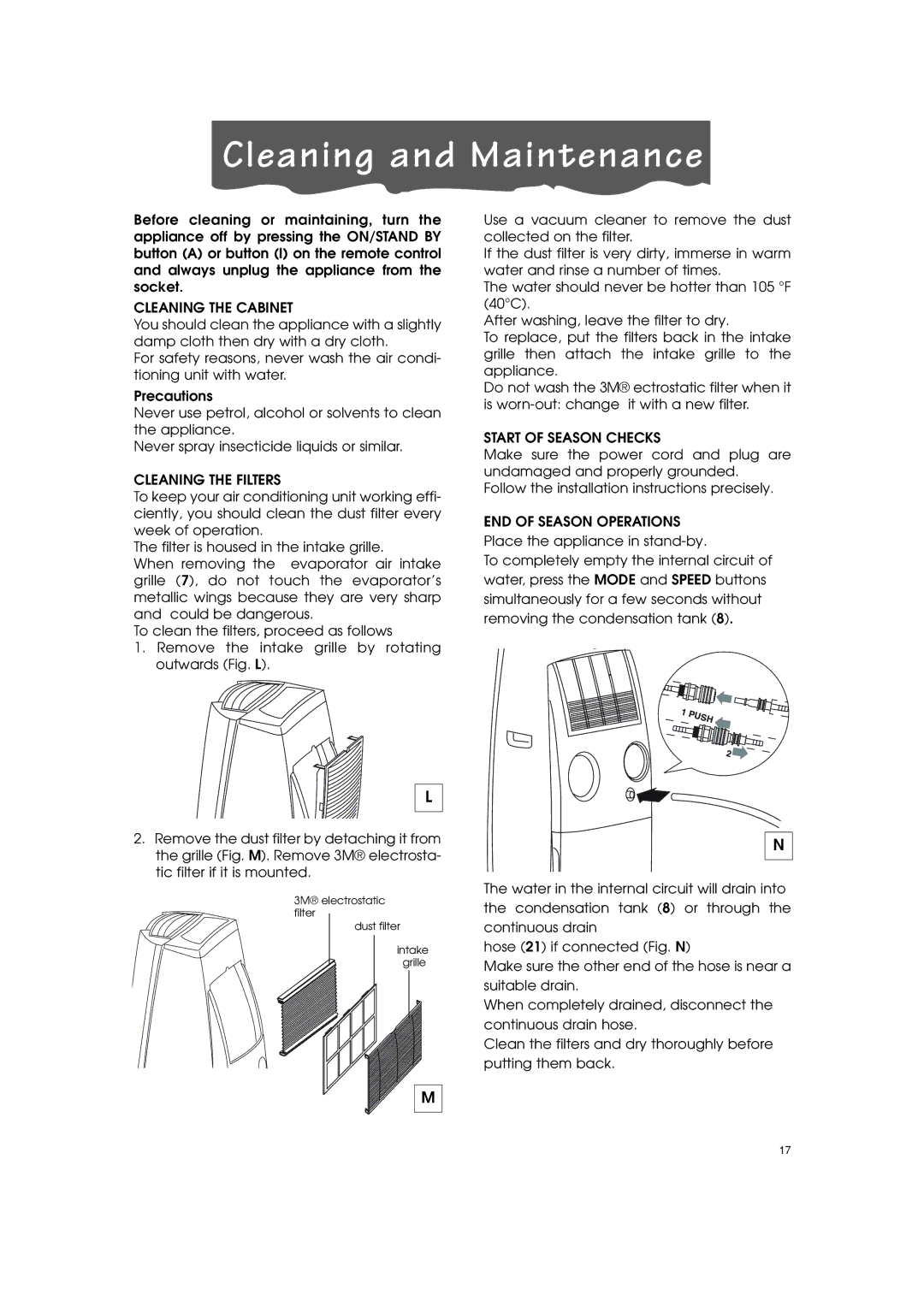 DeLonghi PACT110P, PACT100P specifications Cleaning and Maintenance, Cleaning the Cabinet 