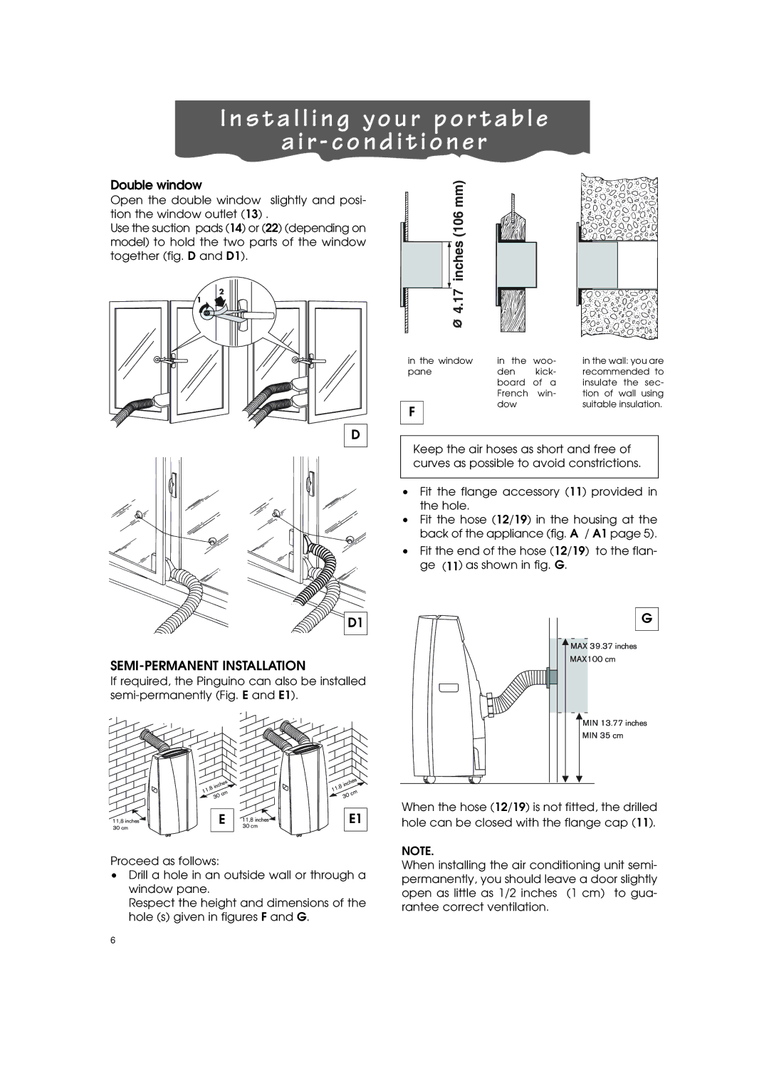 DeLonghi PACT100P, PACT110P specifications Double window, SEMI-PERMANENT Installation 