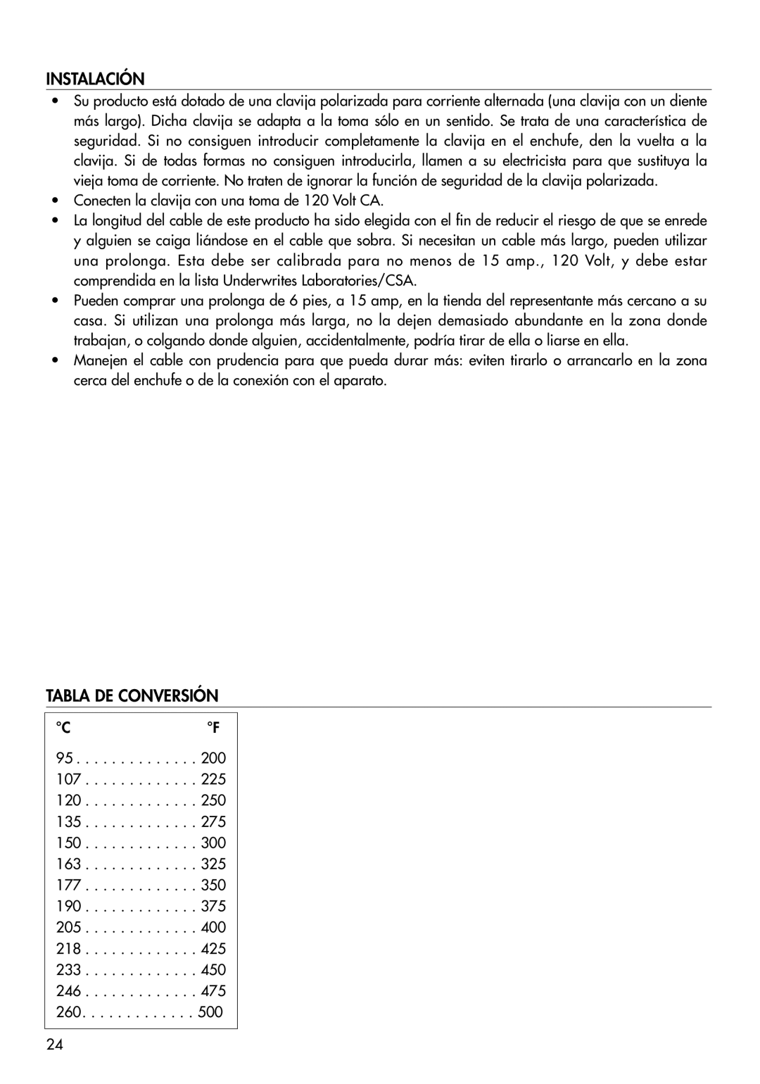 DeLonghi RO2058, RO2050, EO 2060 manual Instalación, Tabla DE Conversión 