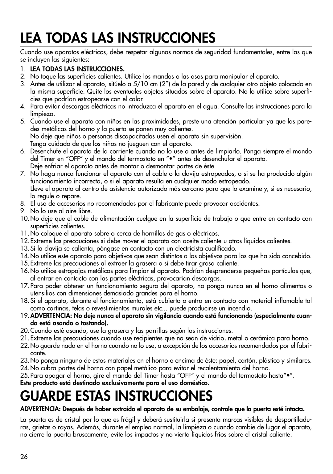 DeLonghi RO2050, RO2058, EO 2060 manual LEA Todas LAS Instrucciones 