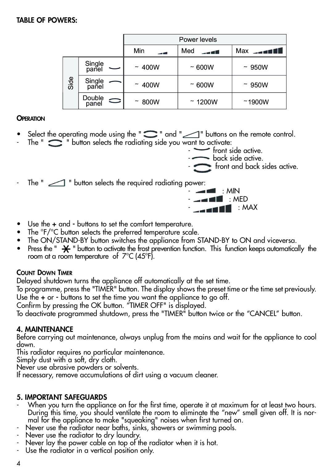 DeLonghi SDH2000 manual Maintenance, Important Safeguards 