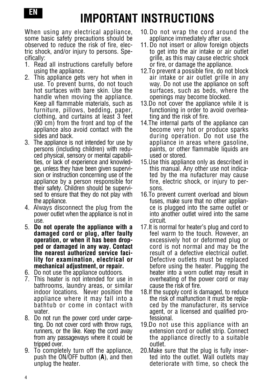 DeLonghi TCH7690ER manual Important Instructions 