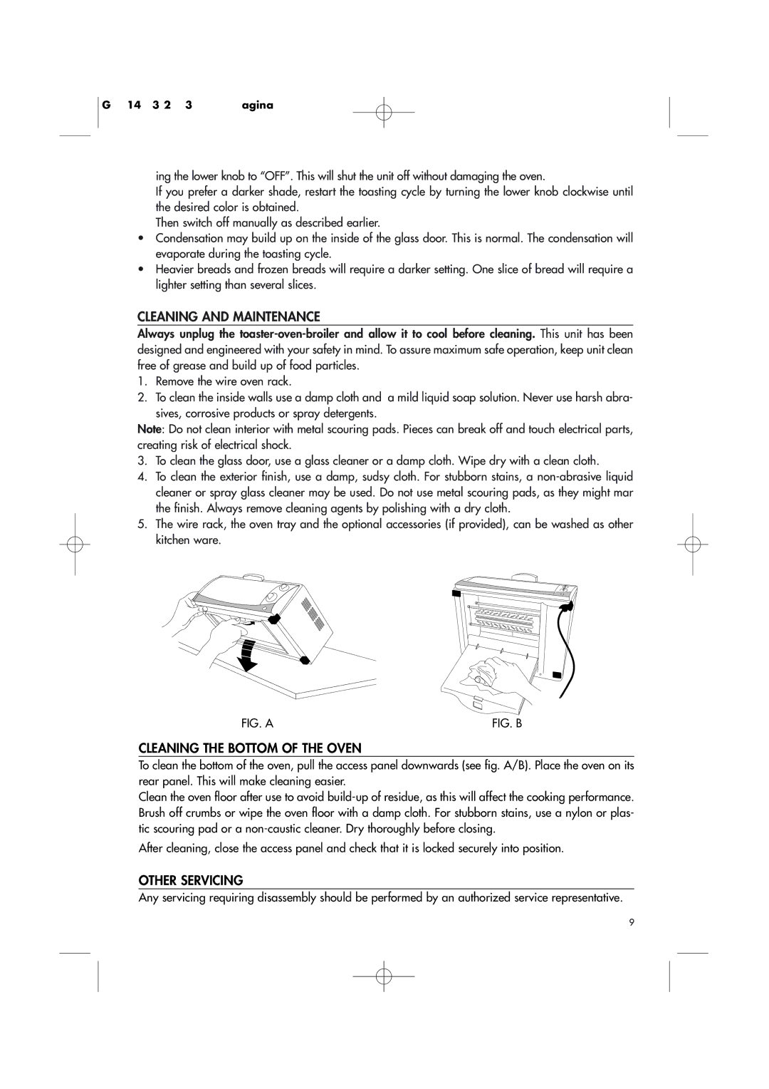 DeLonghi Toaster-Oven-Broiler manual Cleaning and Maintenance, Cleaning the Bottom of the Oven, Other Servicing 