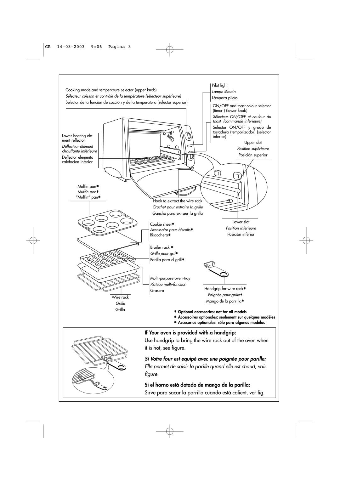 DeLonghi Toaster-Oven-Broiler GB 14-03-20039 06 Pagina, Déflecteur élément chauffante inférieure, Accessoire pour biscuits 