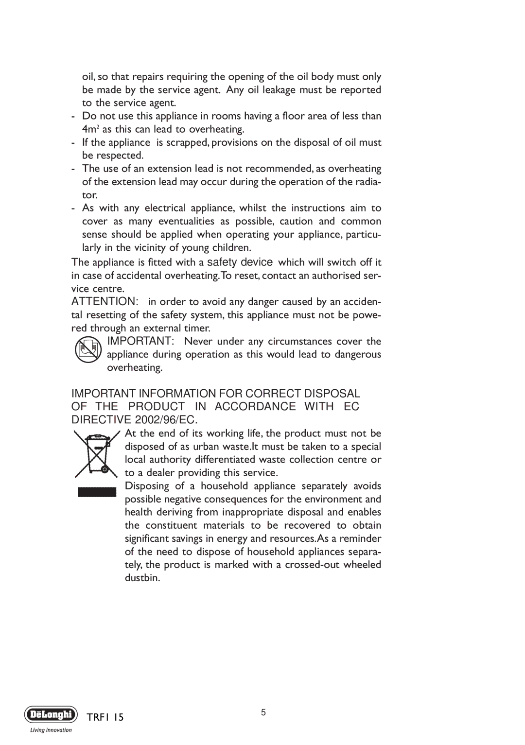 DeLonghi TRF1 15 manual 