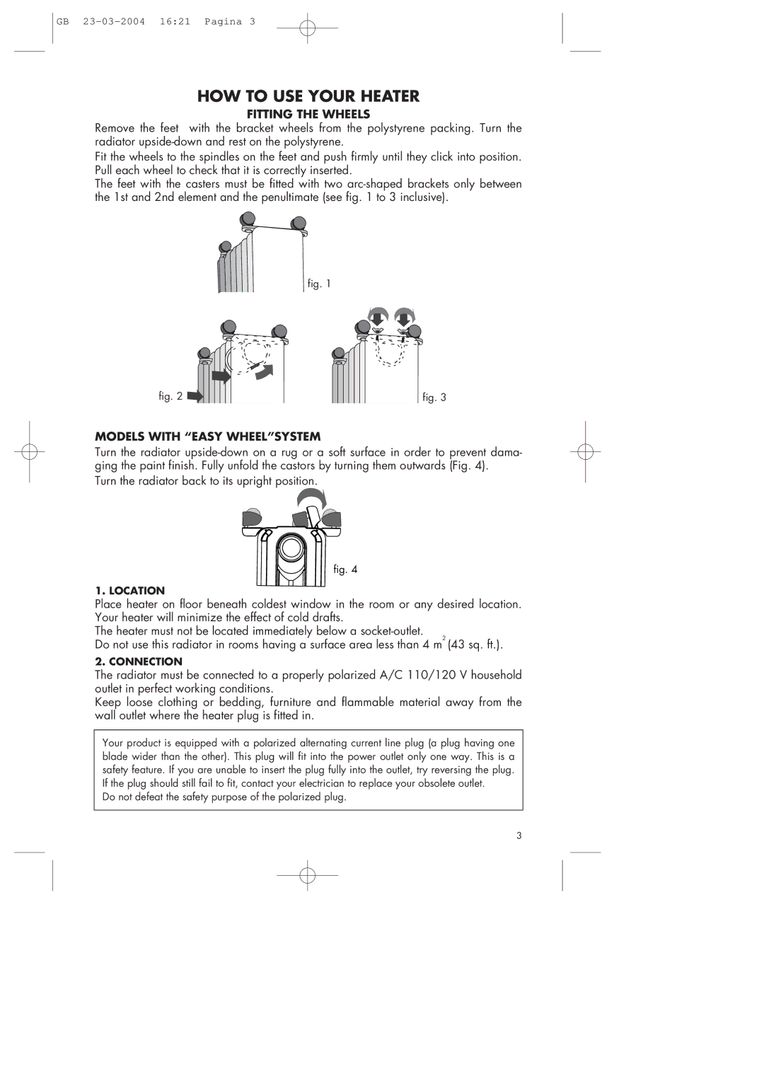 DeLonghi TRH0715, EW6507L, EW0507W, 9707T, 2507L HOW to USE Your Heater, Fitting the Wheels, Models with Easy Wheelsystem 