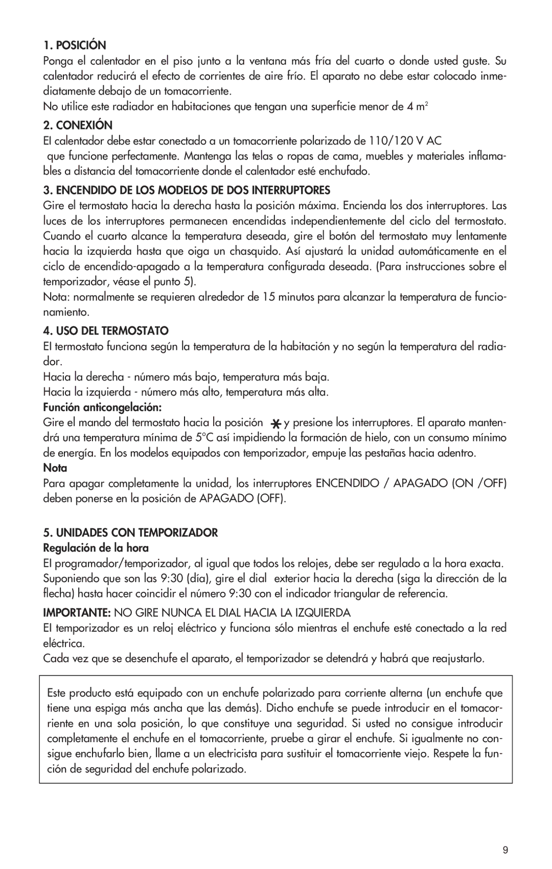 DeLonghi 2507L, TRH0715, EW6507L manual Posición, Conexión, Encendido DE LOS Modelos DE DOS Interruptores, USO DEL Termostato 