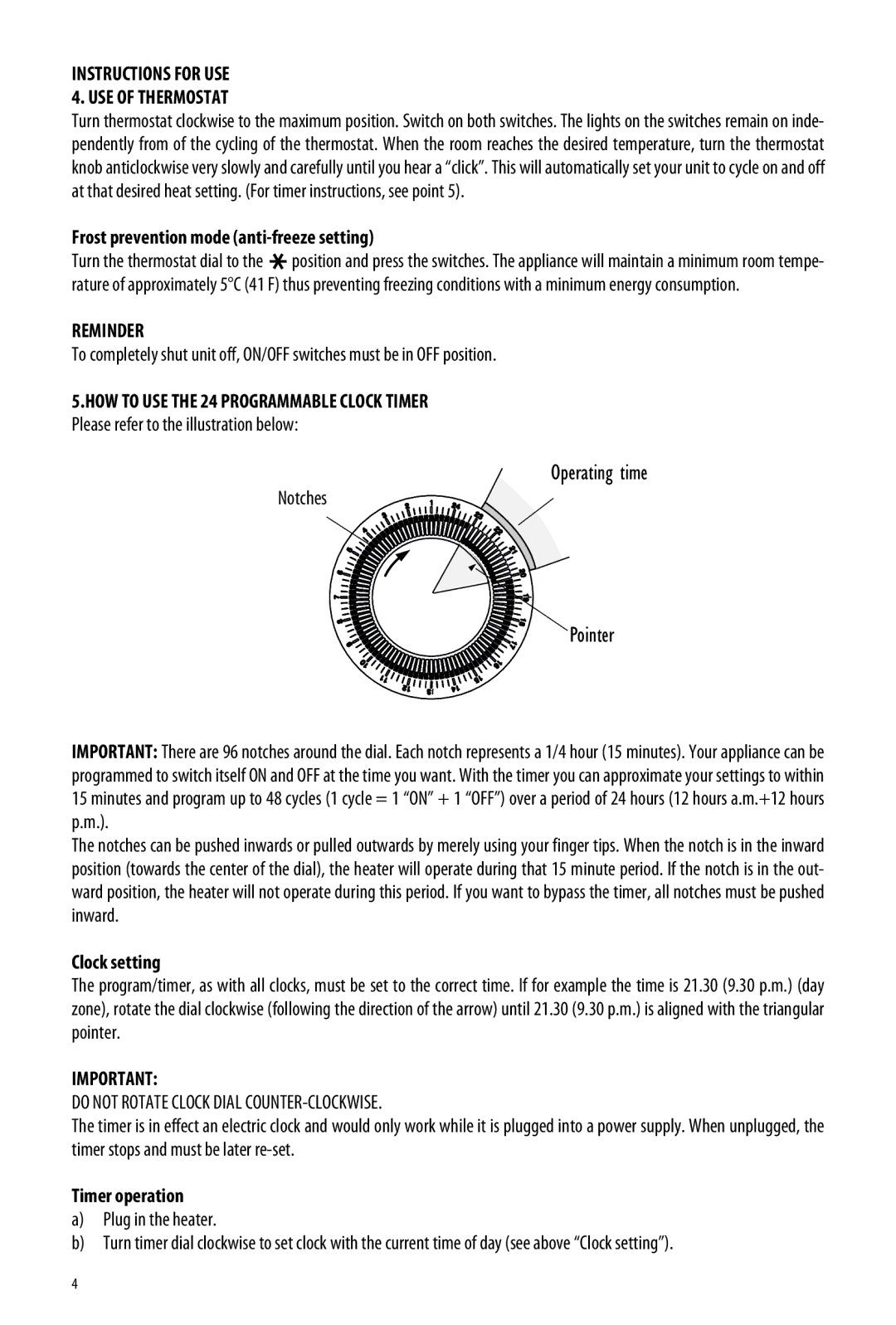 DeLonghi TRN0812T manual Operating time, Tab Pointer, Reminder 