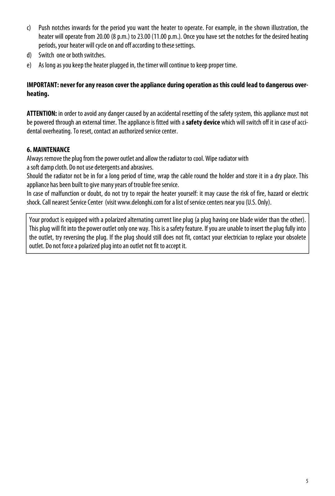 DeLonghi TRN0812T manual Maintenance 