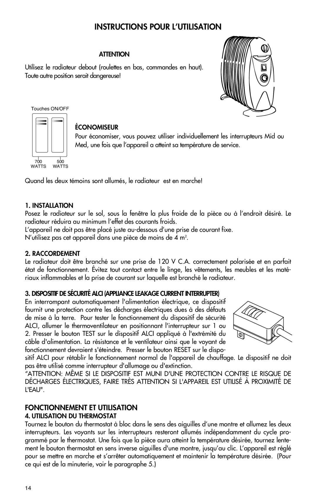 DeLonghi TRN0812T manual Économiseur, Installation, Raccordement, Utilisation DU Thermostat 