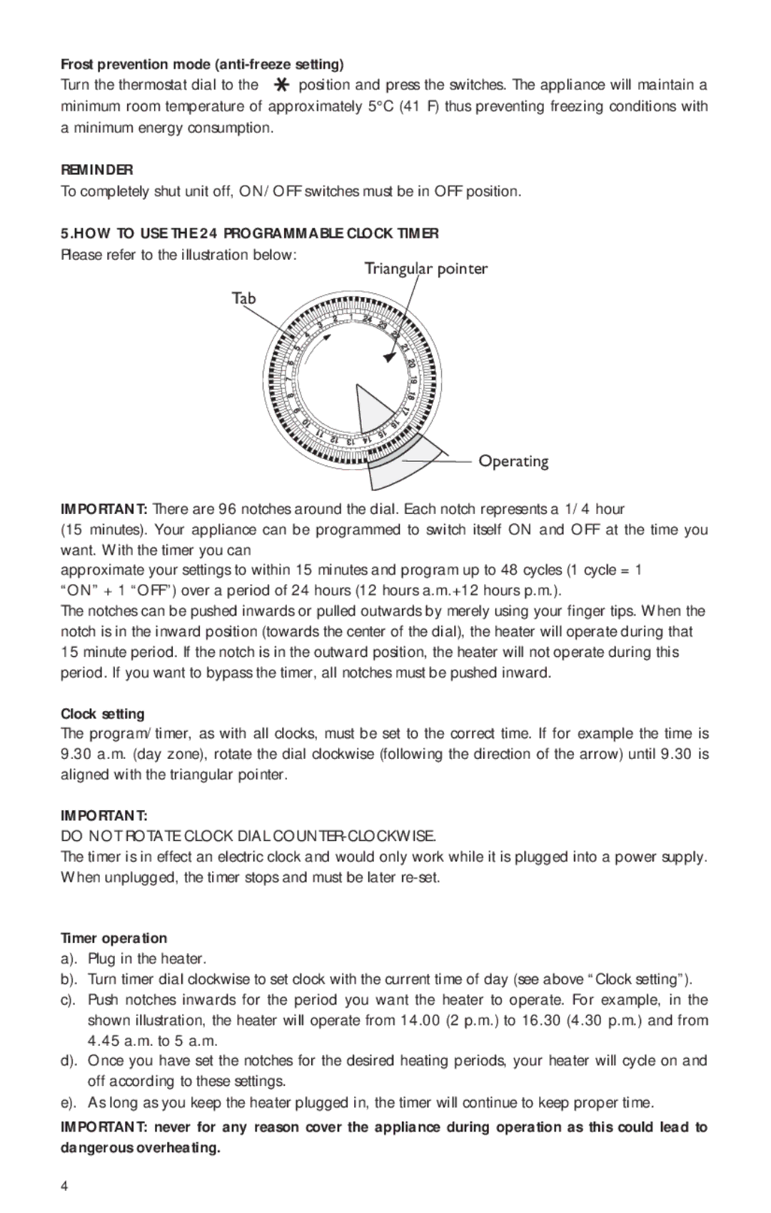 DeLonghi TRN0812T manual Reminder, Do not Rotate Clock Dial COUNTER-CLOCKWISE 