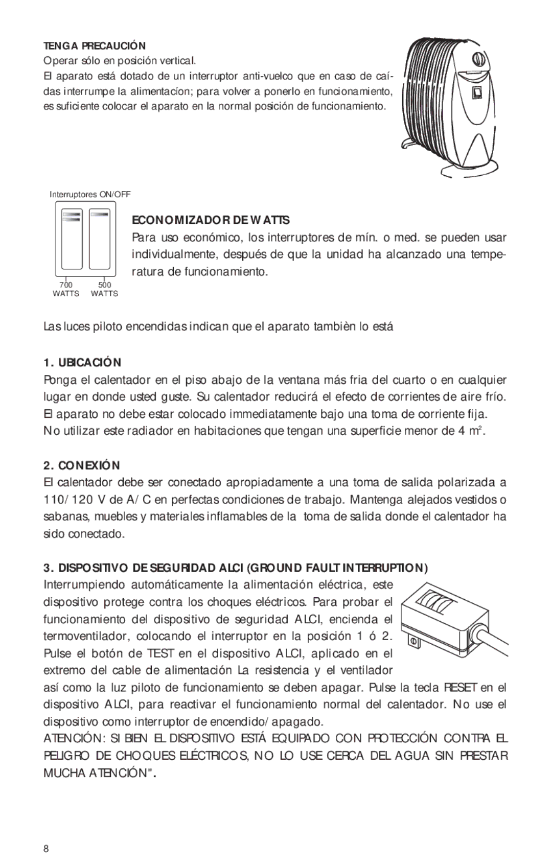 DeLonghi TRN0812T manual Economizador DE Watts, Ubicación, Conexión, Tenga Precaución 