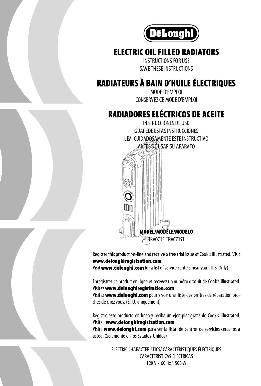 DeLonghi TRV0715-TRV0715T manual Model/Modèle/Modelo 