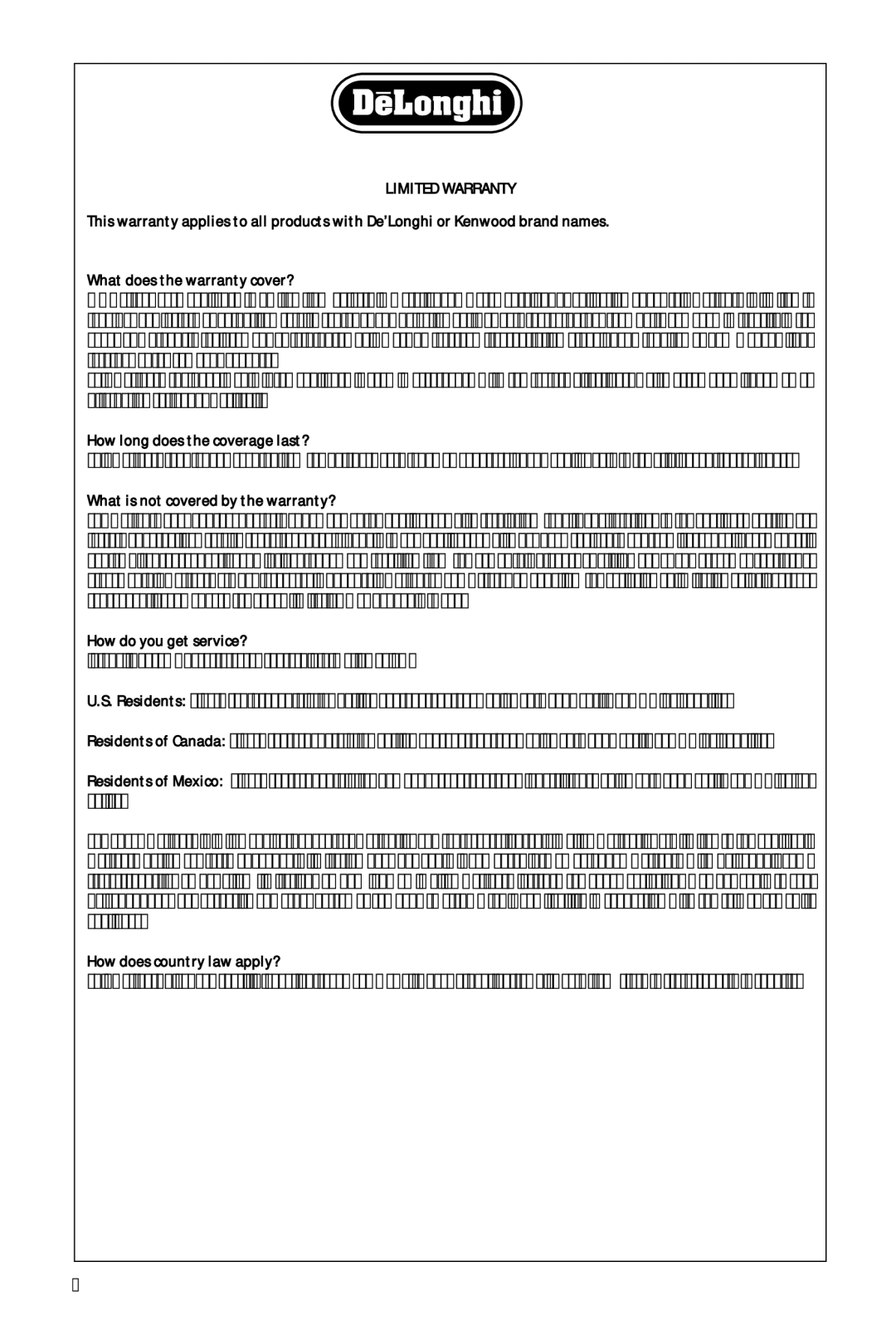 DeLonghi TRV0715-TRV0715T manual Limited Warranty 