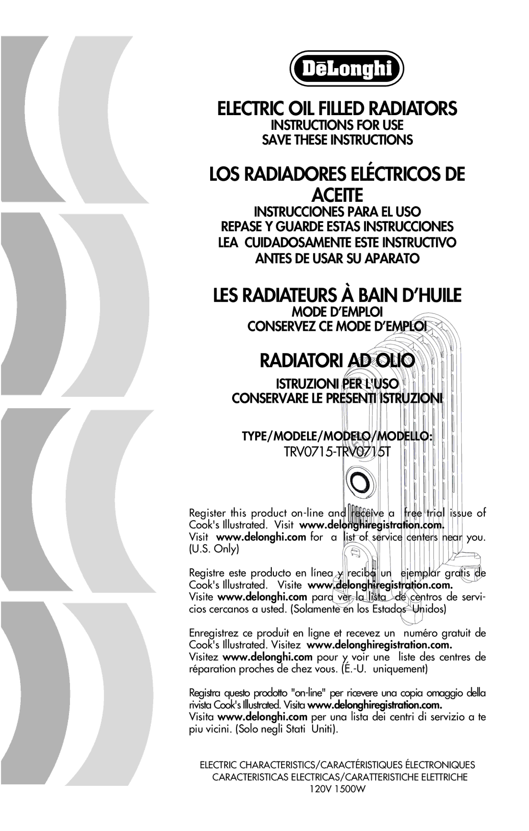 DeLonghi TRV0715 manual Instructions for USE, Instrucciones Para EL USO, Mode D’EMPLOI Conservez CE Mode D’EMPLOI 