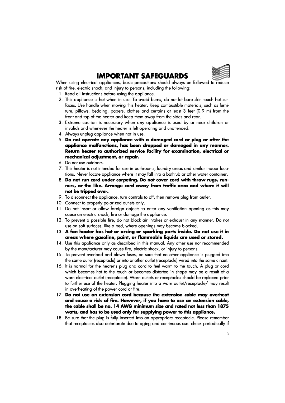 DeLonghi Utility Heater manual Important Safeguards 