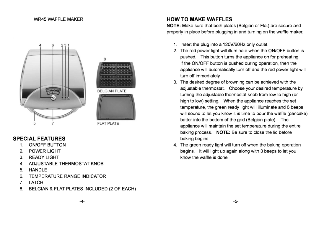 DeLonghi W25, W45 manual How To Make Waffles, Special Features 