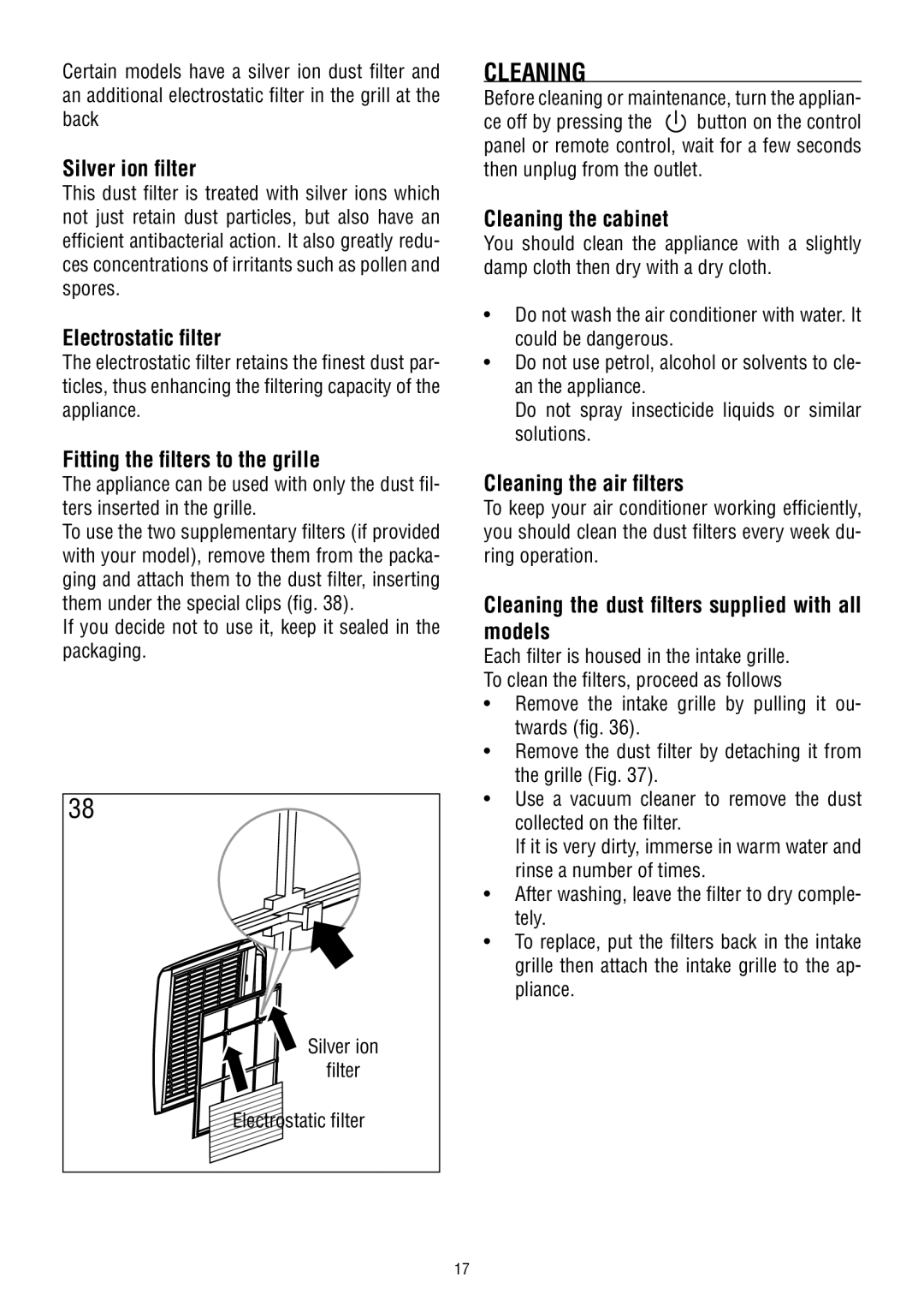 DeLonghi WE 115, WE 110, WE 130 manual Cleaning 