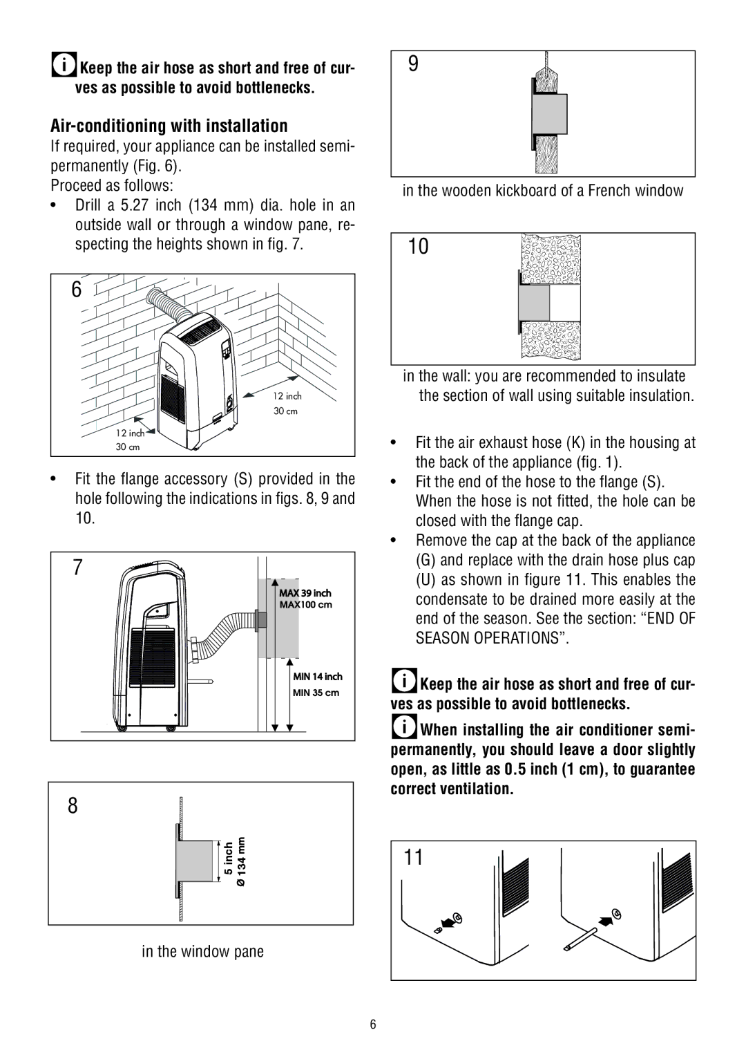 DeLonghi WE 110, WE 130, WE 115 manual Air-conditioning with installation, Window pane Wooden kickboard of a French window 