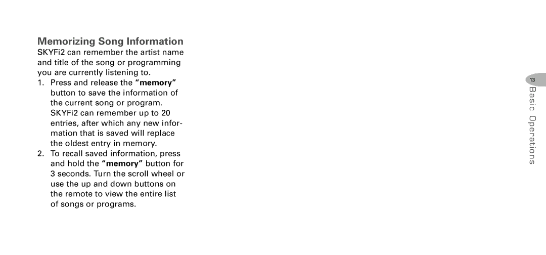 Delphi DPSS-04-E-064 manual Memorizing Song Information 