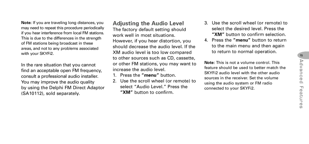 Delphi DPSS-04-E-064 manual Adjusting the Audio Level 