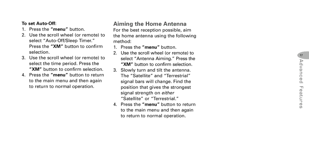 Delphi DPSS-04-E-064 manual Aiming the Home Antenna, To set Auto-Off 