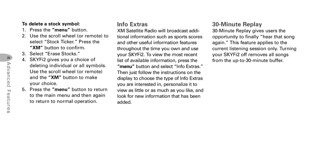 Delphi DPSS-04-E-064 manual Info Extras, Minute Replay, To delete a stock symbol 