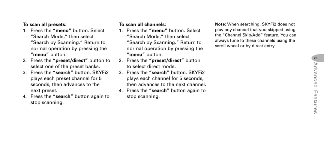 Delphi DPSS-04-E-064 manual To scan all presets, To scan all channels, Press the preset/direct button to select direct mode 