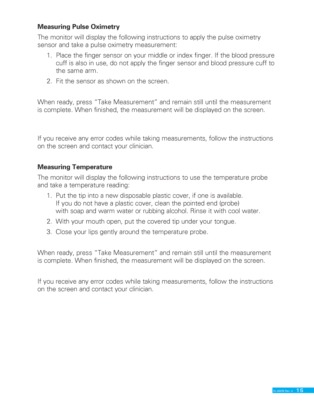 Delphi II DL-00035 manual Measuring Pulse Oximetry, Measuring Temperature 