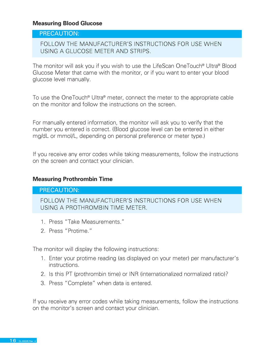 Delphi II DL-00035 manual Measuring Blood Glucose, Measuring Prothrombin Time 