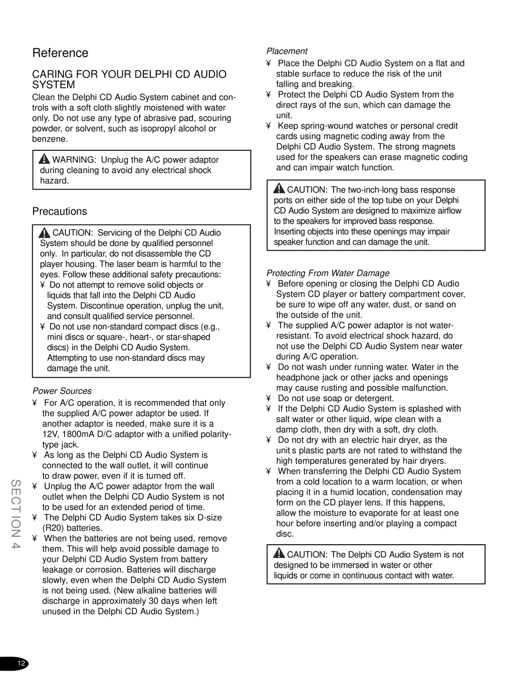 Delphi SA10034-11B1 owner manual Reference, Caring for Your Delphi CD Audio System, Precautions 