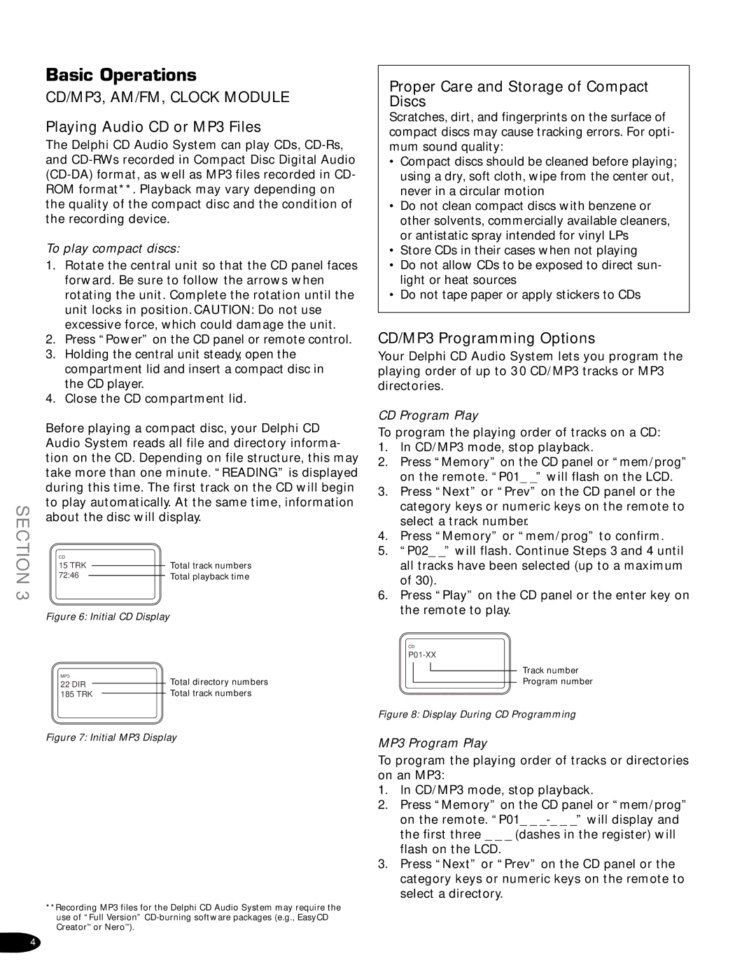 Delphi SA10034-11B1 owner manual Basic Operations, CD/MP3, AM/FM, Clock Module, Playing Audio CD or MP3 Files 