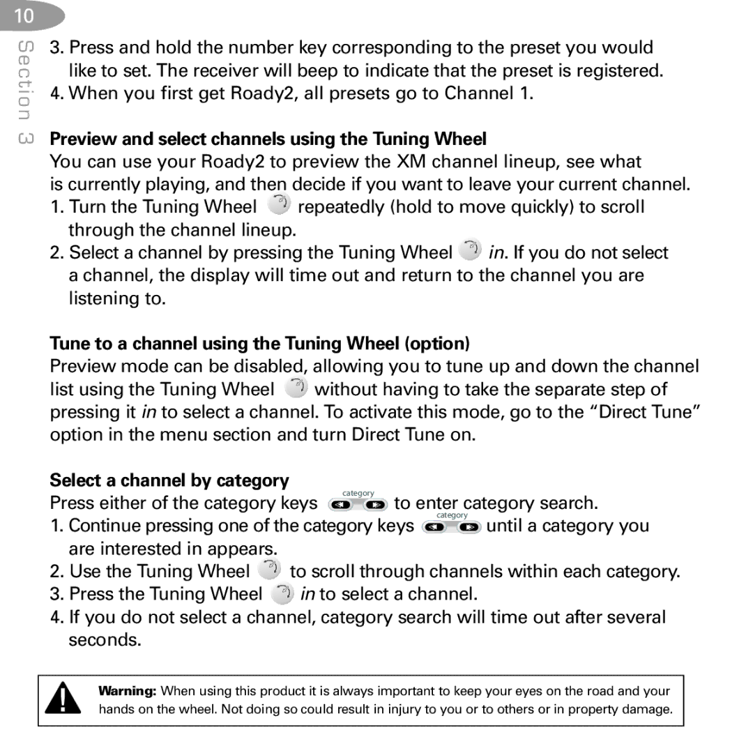 Delphi SA10085 manual Preview and select channels using the Tuning Wheel 