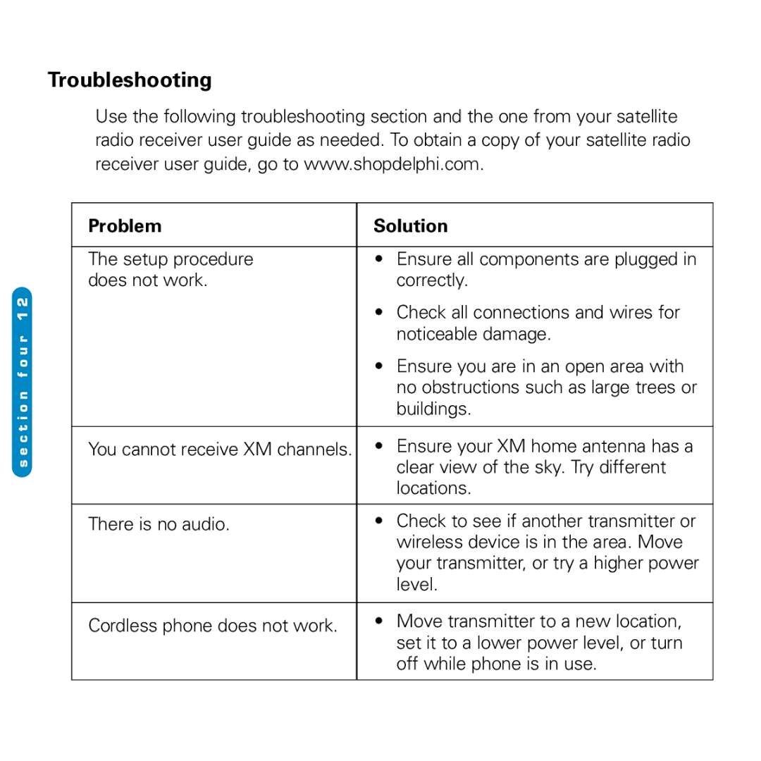 Delphi SA10116-11B1 manual Troubleshooting, Problem Solution 