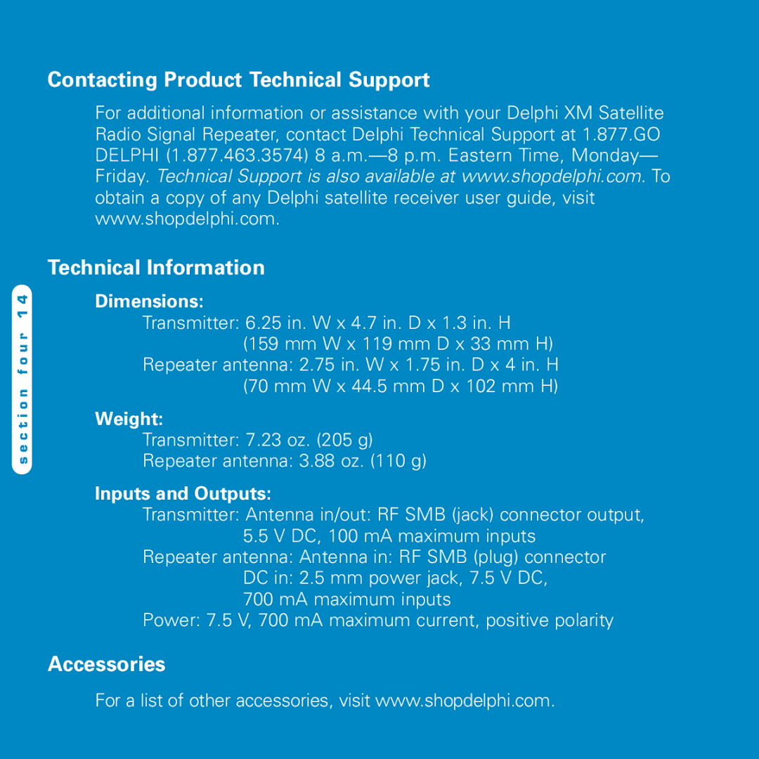 Delphi SA10116-11B1 manual Accessories 