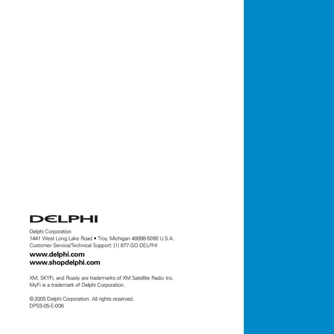 Delphi SA10116-11B1 manual 