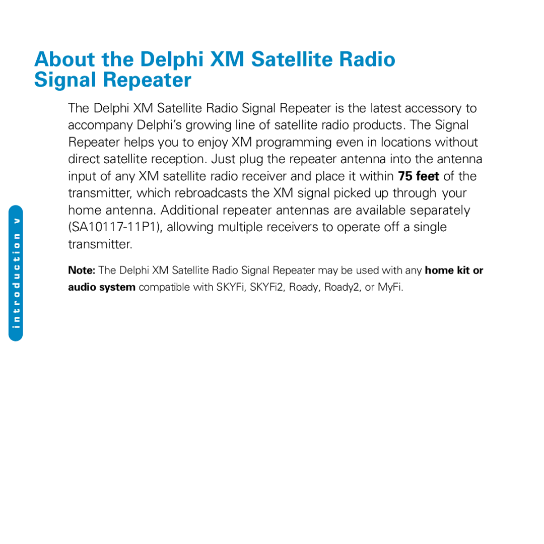 Delphi SA10116-11B1 manual About the Delphi XM Satellite Radio Signal Repeater 