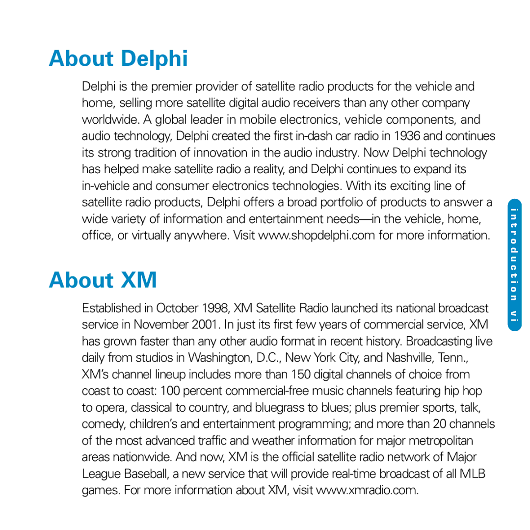 Delphi SA10116-11B1 manual About Delphi About XM 