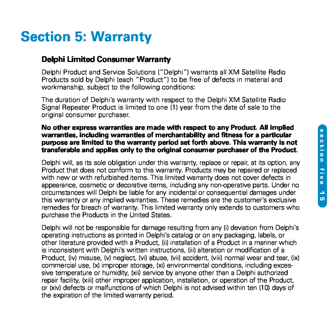 Delphi SA10116-11B1 manual Delphi Limited Consumer Warranty 