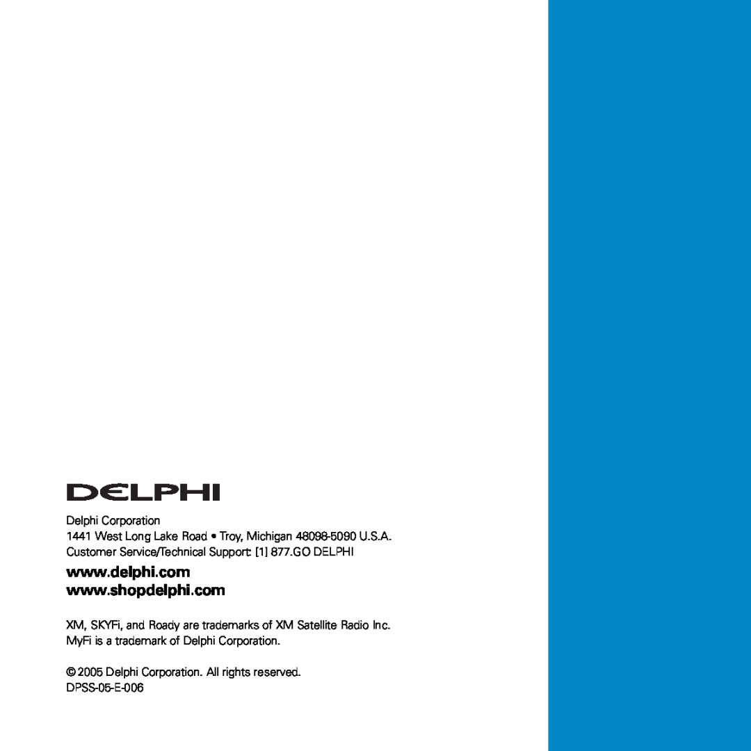 Delphi SA10116-11B1 manual 