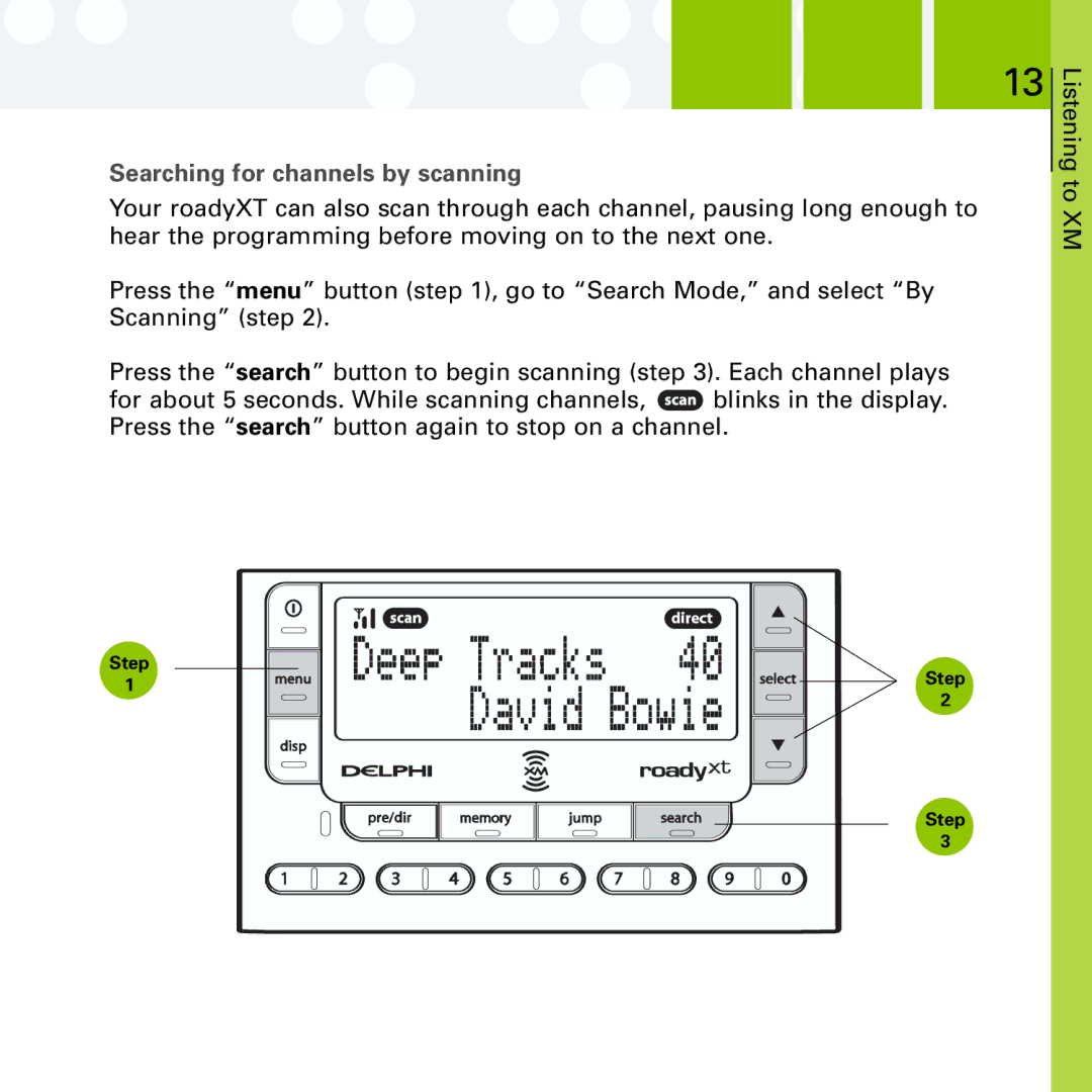 Delphi SA10201 manual Searching for channels by scanning 