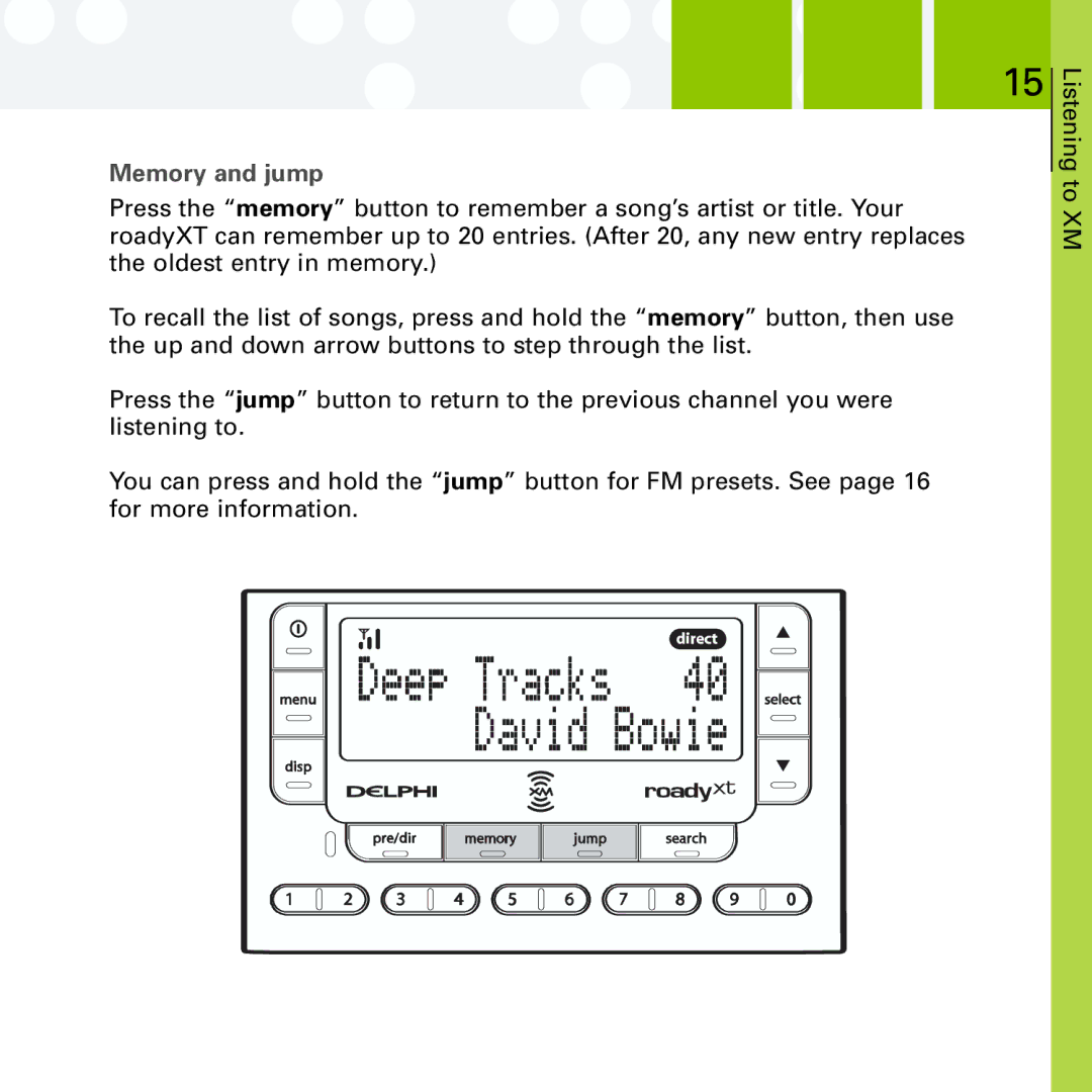 Delphi SA10201 manual Memory and jump 