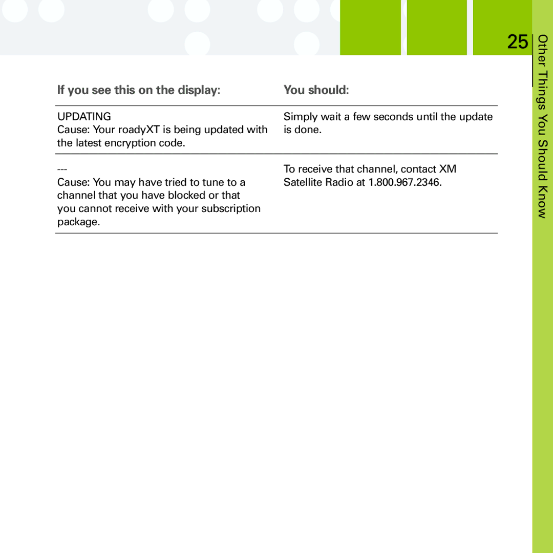 Delphi SA10201 manual If you see this on the display, Other Things 