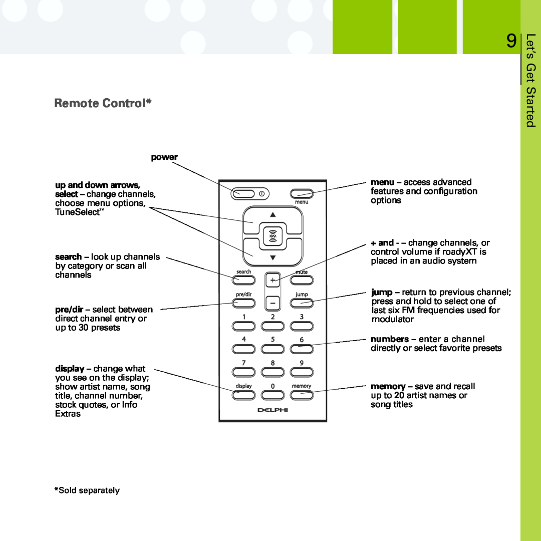 Delphi SA10201 manual Remote Control, power 