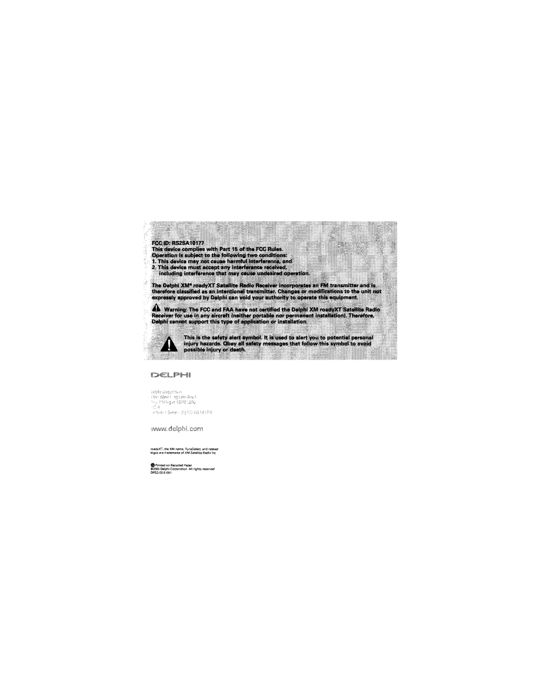 Delphi SA10201 manual ePrintedOn Recycled Paper 